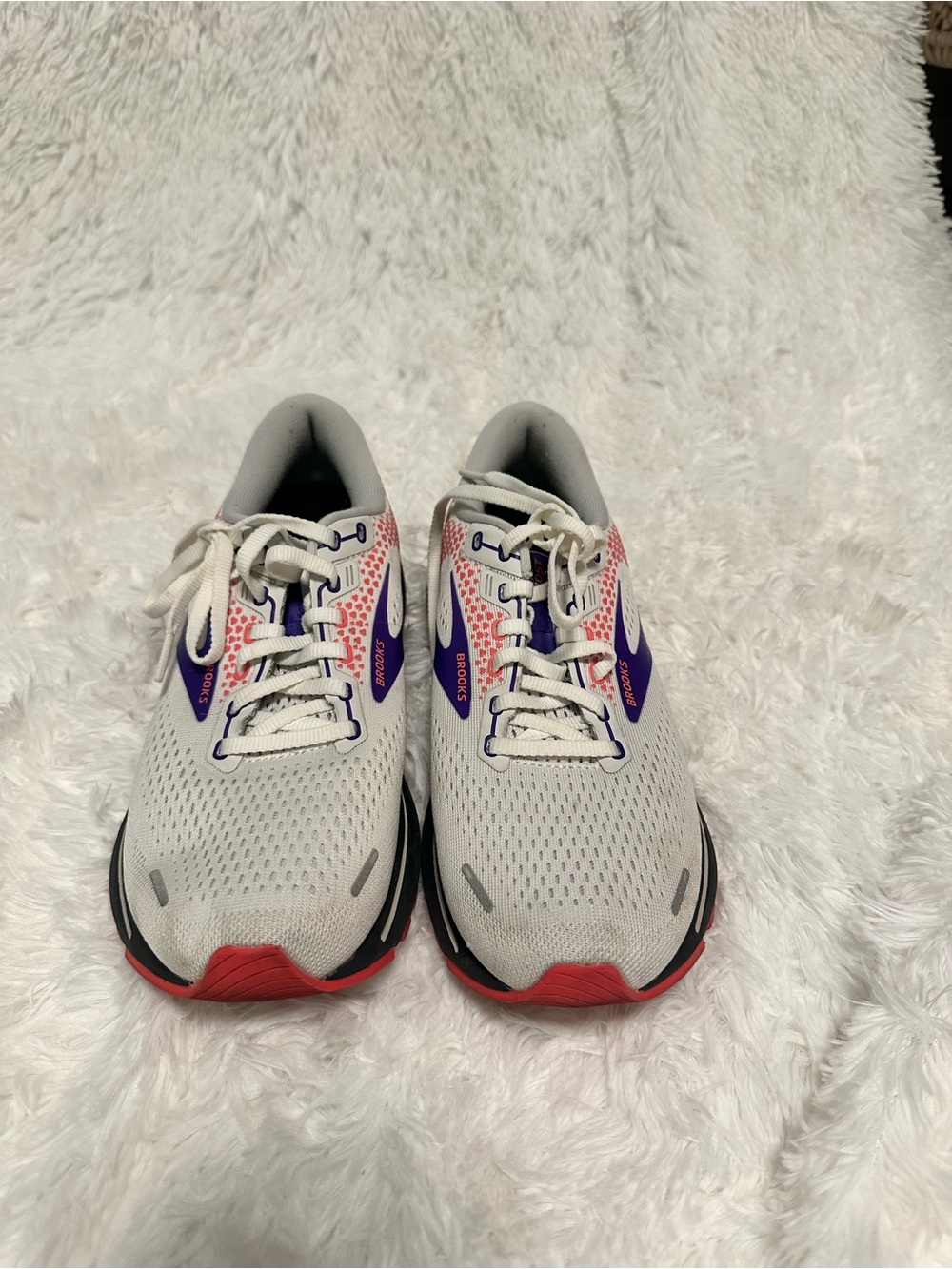Brooks White Athletic Shoes with Purple & Red Accents